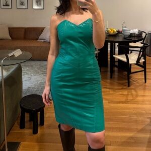 Vintage Green-Leather Strapless Dress